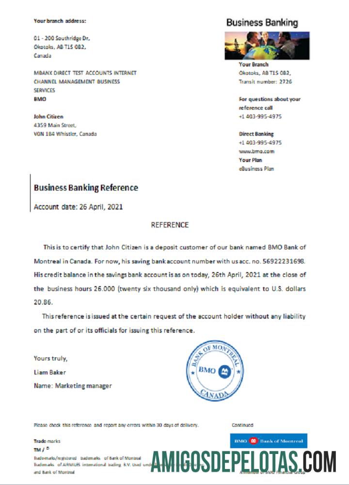 Referência do Canadá BMO Bank Of Montreal exemplo